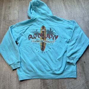 Ron Jon Surf Shop Las Vegas Hoodie Turquoise Blue Graphic Sweatshirt Large